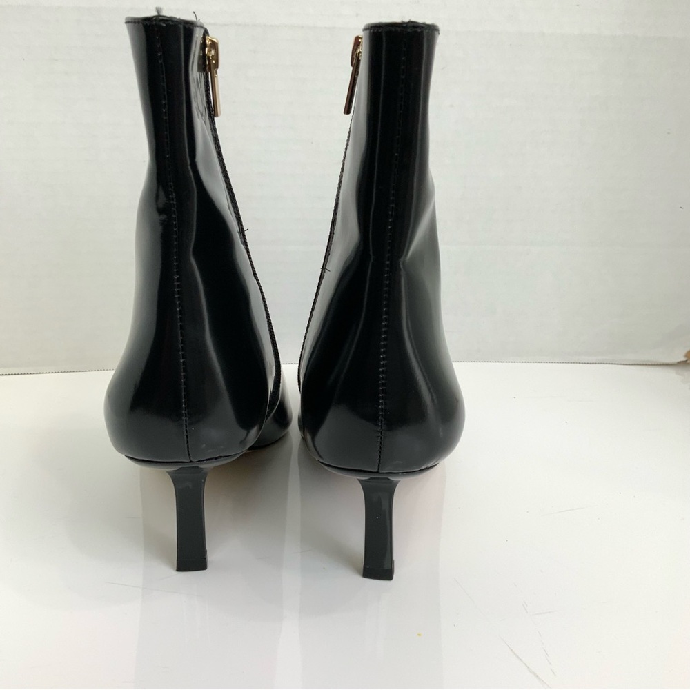 New Ann Taylor Sz 11 Shiny Black Leather Sculptural Heel Sleek Booties Boots - Picture 6 of 11